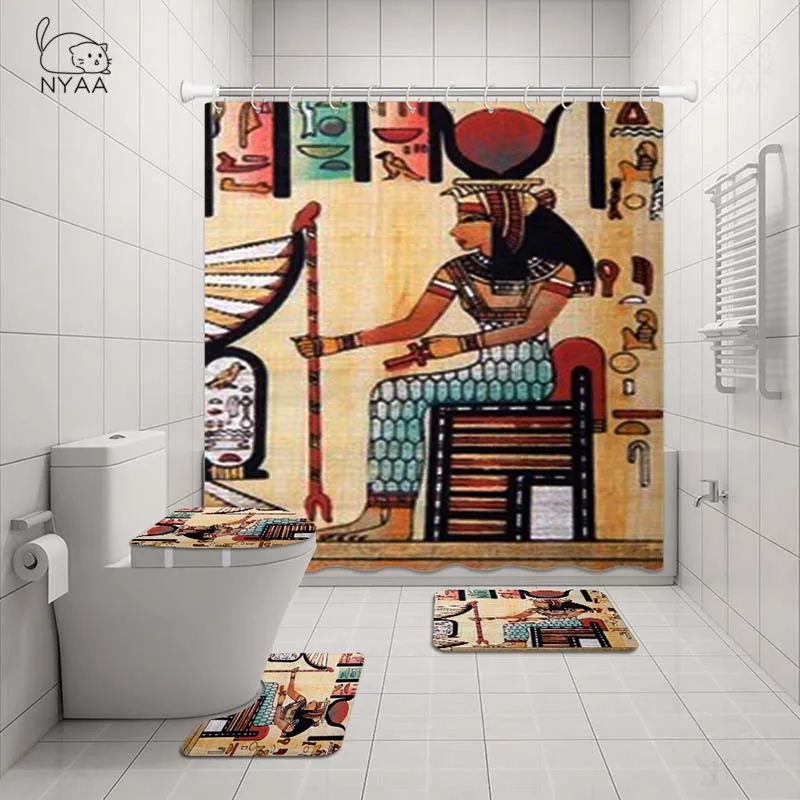 NYAA 4 шт. набор Древний Египет занавеска для душа пьедестал ковер крышка туалет коврик для ванной набор ковриков для ванной комнаты декор - Цвет: NY5347