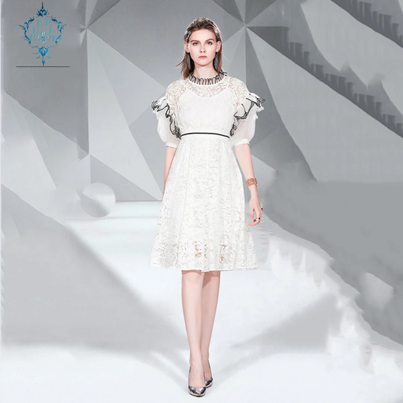 Милое женское высококачественное кружевное платье с вуалью гофрированным