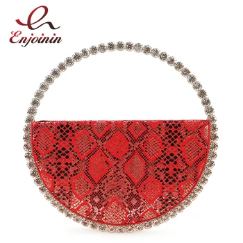 

New Colour Diamond Circular Evening Bag Women Round Handle Rhinestone Dinner Clutch Purse Ladies Half Moon Handbag Bolsa