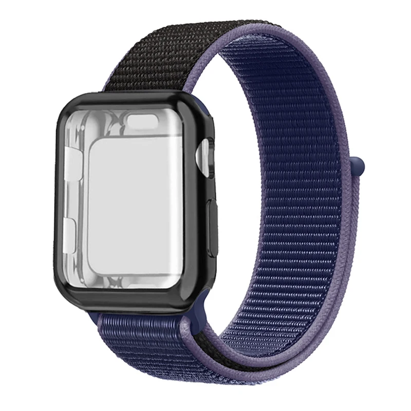 Спортивный ремешок+ чехол для Apple Watch 38 мм 42 мм 40 мм 44 мм iWatch 5 4 3 2 спортивный Браслет Apple watch 4 чехол Защита экрана - Цвет ремешка: Midnight Blue