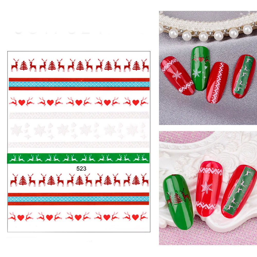 1 шт., амулеты Санта-Клауса, клейкие наконечники, водонепроницаемые, Переводные, с узором, золотой, Маникюрный Инструмент, 3D, смешанный дизайн, наклейка для дизайна ногтей, рождественские наклейки
