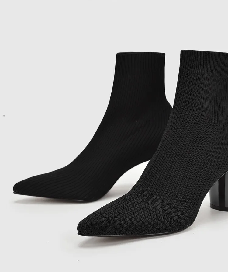 Размеры 34-40; вязаные эластичные носки; ботинки; сезон весна-осень; женские черные ботильоны