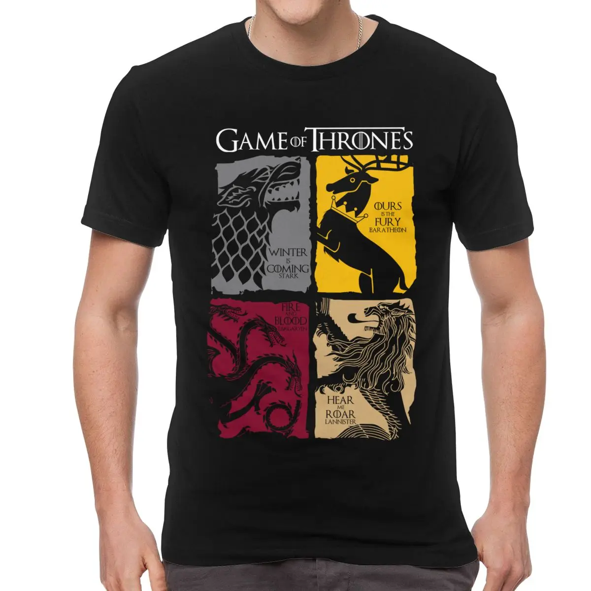 

Vintage Game Of Thrones T Shirt Men Short Sleeved House Stark T-shirt Targaryen Lannister Tees Cotton Tshirt Oversized Clothing