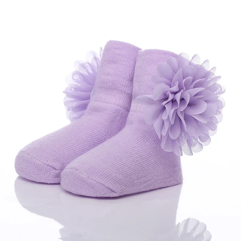 Теплые детские носки для новорожденных девочек, подарок на полную луну, кружевные осенние носки с цветочным рисунком для маленьких девочек, хлопковые носки для пола из шифона, домашние тапочки