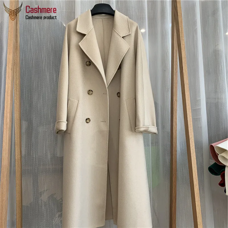 long puffer Loose Women Coat Winter Long Coat 20% Cashmere Coat Water Ripple Wool Coat Women New Autumn Double-breasted Coat Women Commuter down parka