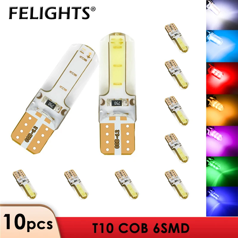 

10Pcs Car LED T10 W5W Reading Dome Lampada Light 168 194 COB 6SMD DC 12V License Plate Bulbs Marker Wedge Signal LED Auto Lamp