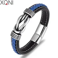 Fashion Deluxe Irregular Graphic Accessories Men’s Leather Bracelet Stainless Steel Combination for Birthday Commemorative Gifts