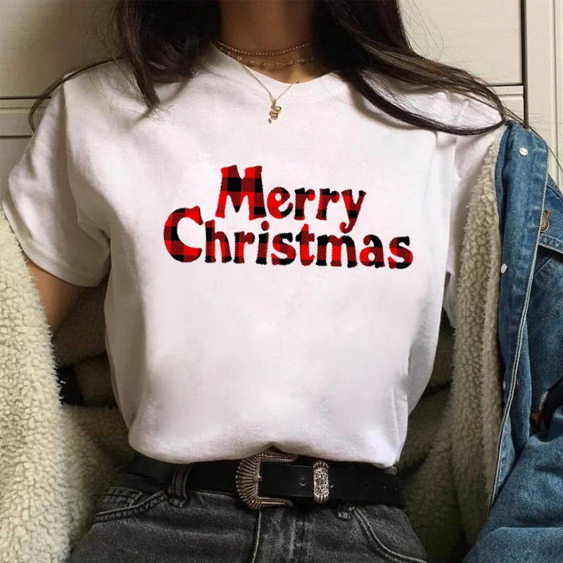

Merry Christmas Women T-shirt Christmas Tree Graphic Print Short Sleeve Top Modal Large Size Round Neck Female Clothes