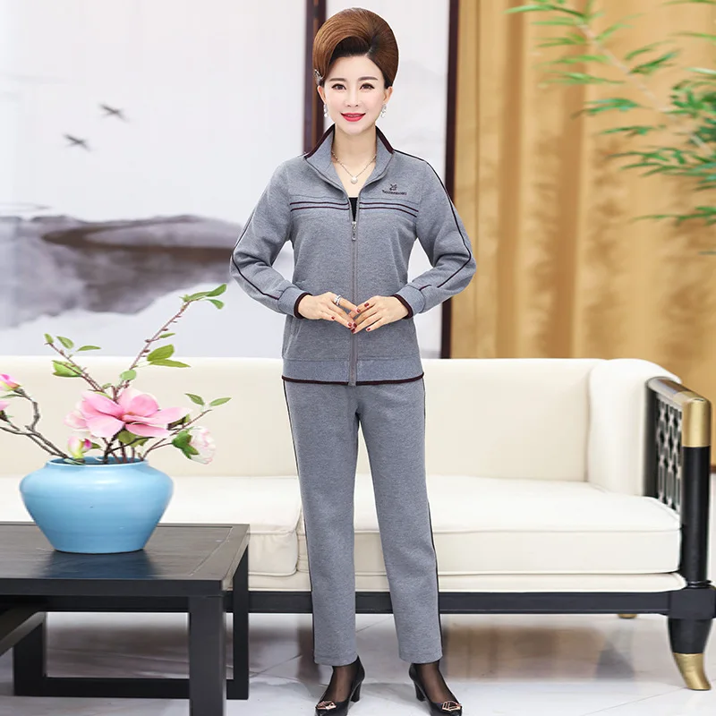 

2018 Middle-aged Sports Set Autumn Large Size Casual Wear Middle-aged Morning Exercise Sports Clothing Two-Piece Set Middle-aged