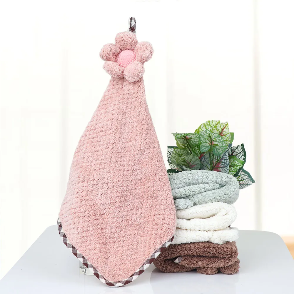 Lovely Sunflower Coral Velvet Flower Hand Towels Bathroom Hanging Towel Lint-Free Cleaning Cloth Cleaner Kitchen Absorbent Dishc