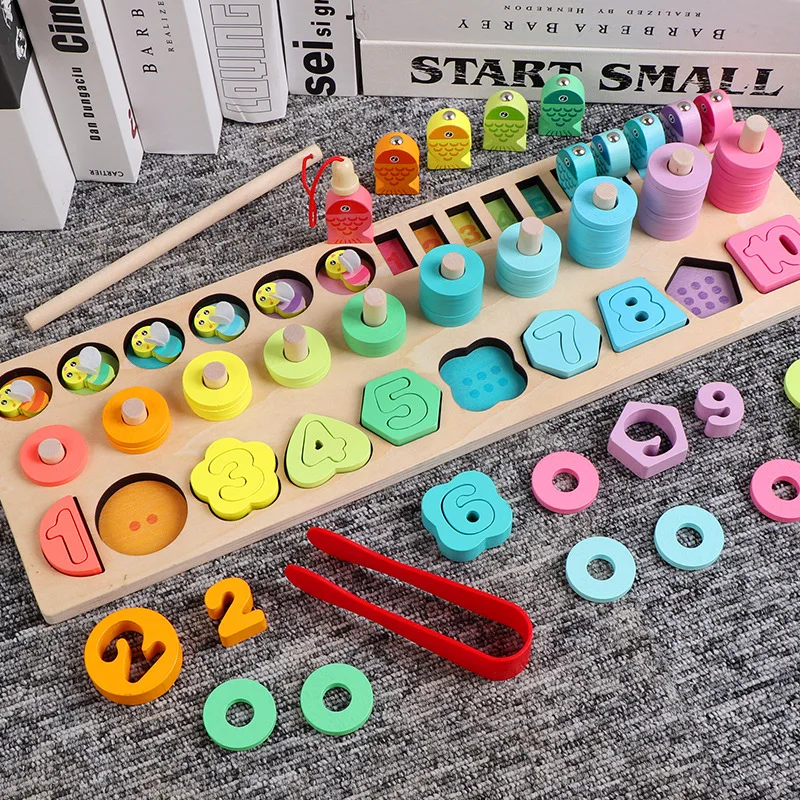 

New Products Montessori Educational Early Childhood Fishing Clip Bees with Numbers Shape Match-up Five in One Numbers Board