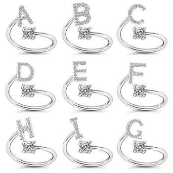 

New Design Letter A-Z Openable Adjustment Rings Simple Wild Crystal Inlay Gem Circle Ring Women Wedding Jewelry Anniversary Gift