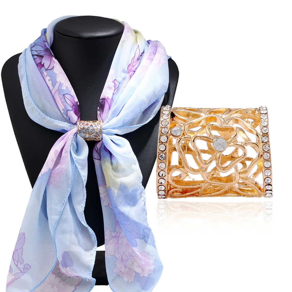 Новая мода цветок кристалл Шелковый шарф броши на шаль винтажные богемные кольца зажимы шаль Пряжка для женщин девочек 5X078