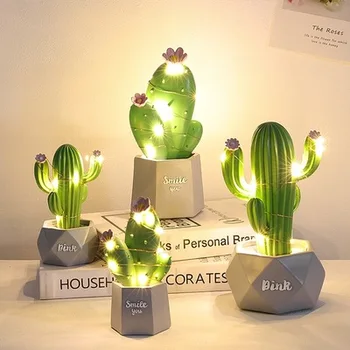 

Ins Cactus LED Table Lamp Dream Star Lamp Small Night Light Bedroom Decoration Children's Gift Resin Trim Room decoration Cute