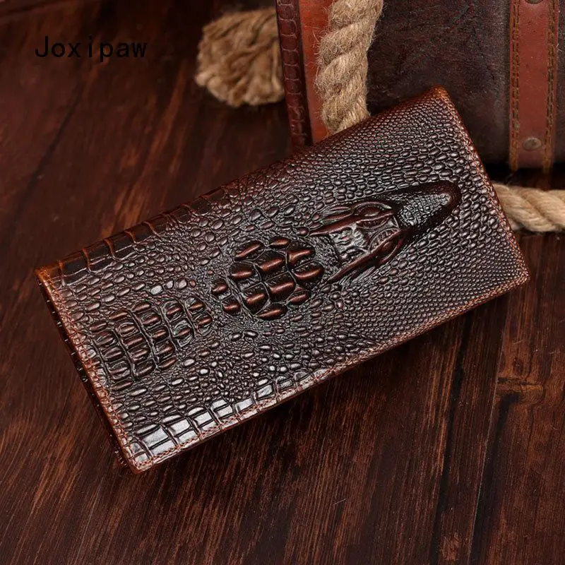 

Men's Leather Long Wallet Clutch Bag Top Layer Cowhide Crocodile Pattern Multi-card Position Clutch Fashion Retro Men's Bag