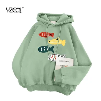 

Yzeqi Winter Hoodies Women Plush Thick Warm Sweatshirt Female Hooded Pullover Casual Students Loose Hoodies Kawaii Girl Top