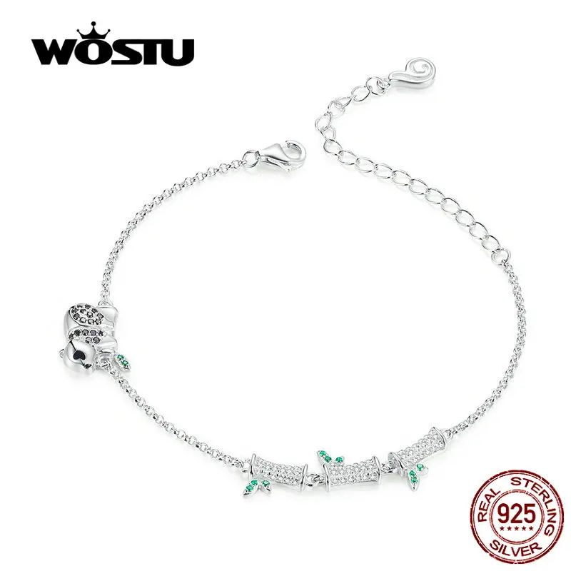 WOSTU Лидер продаж браслет-цепочка из бамбука и панды браслет из натуральной 925 пробы Серебряный браслет для женщин Изготовление ювелирных изделий CTB021