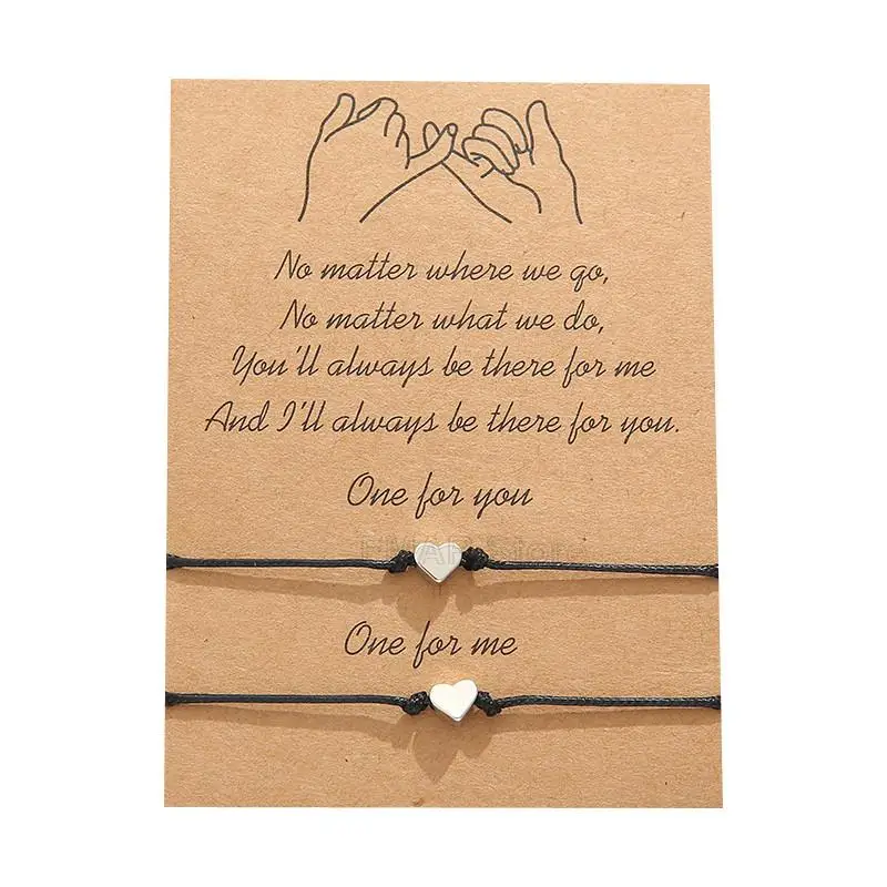 Bracelet Jewelry 2Pcs/Set Tiny Heart Charm Bracelets for Couple Red Black String Braiding Rope Bracelet for Men Women Wish Card handmade