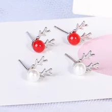 Рождественские серьги, имитация жемчуга, лося, олень, снеговик, маленькие кавайные женские серьги для девочек, изысканные элегантные милые серьги-гвоздики