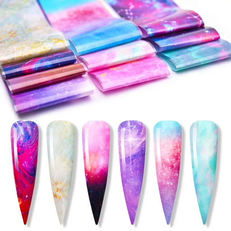

10PCS Nail Foil Sticker Set Holographic Starry Sky Sticker Paper Decal Wraps Transfer Bright Marble Nail Art Decorations ZJT4039