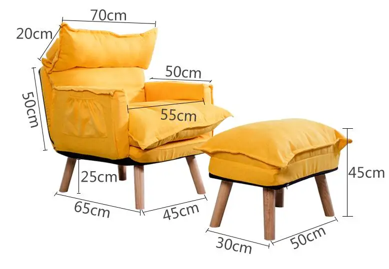  Foldable Reclining Gaming Sofa Single Chair with Footrest Headrest&Backrest Adjustable Chaise Loung