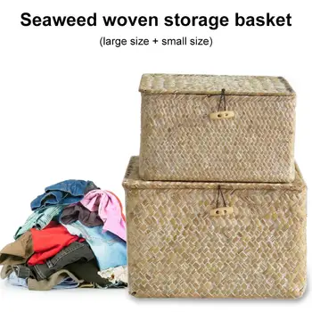 

2pcs Handmade Woven Storage Basket Lid Debris Consolidation Dirty Clothes Storage Box Storage Sorting Box Jewelry Box Organizer
