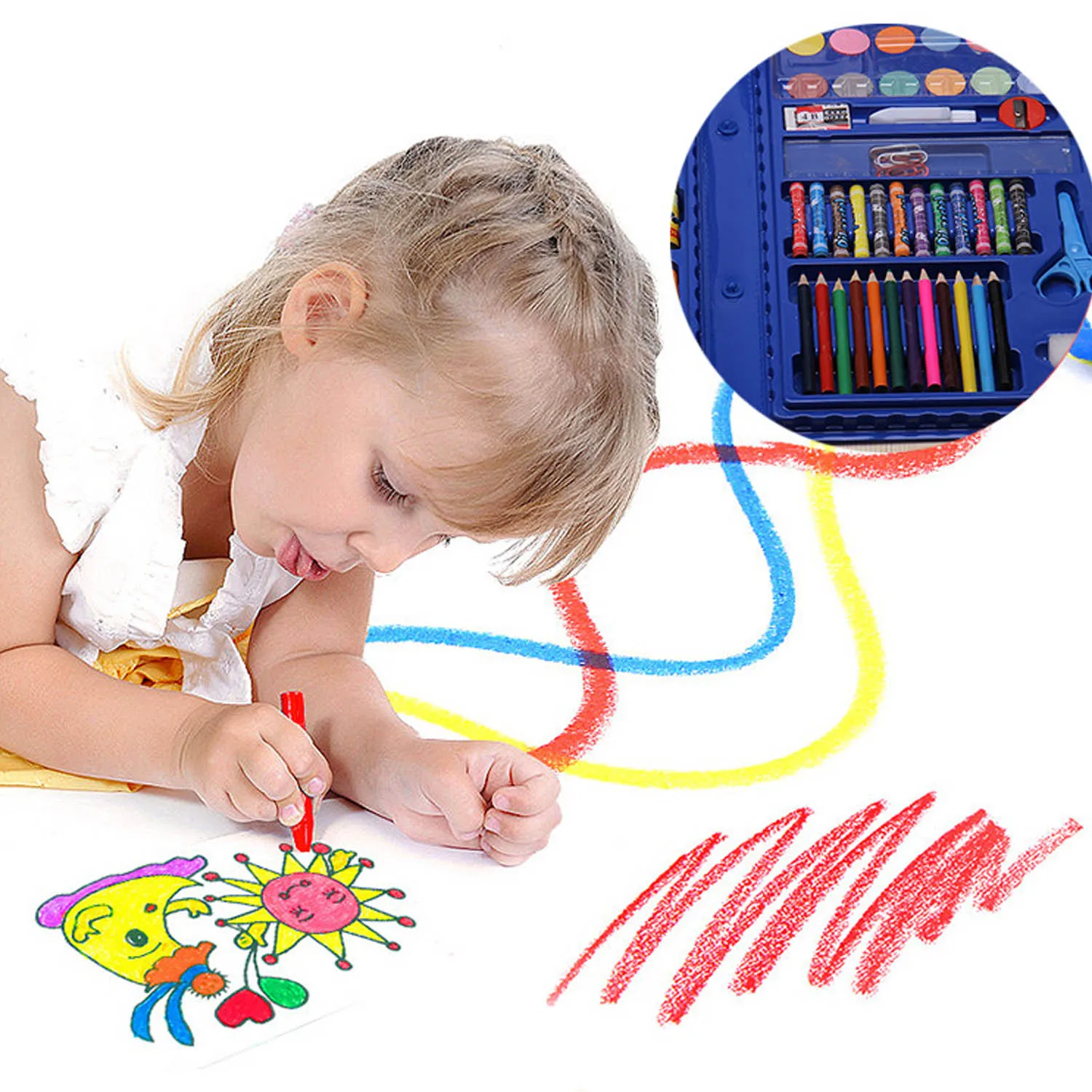  86pcs Kids Colored Pencil Artist Kit Painting Crayon Marker Pen Brush Drawing Tools Kindergarten Su - 4000297194203