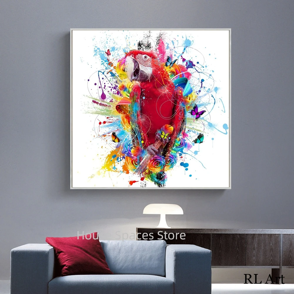 Posters and Prints on the Wall Canvas Art Animal Painting Modern Graffiti Art  Beautiful Colorful Parrot Picture for Living Room _ - AliExpress Mobile