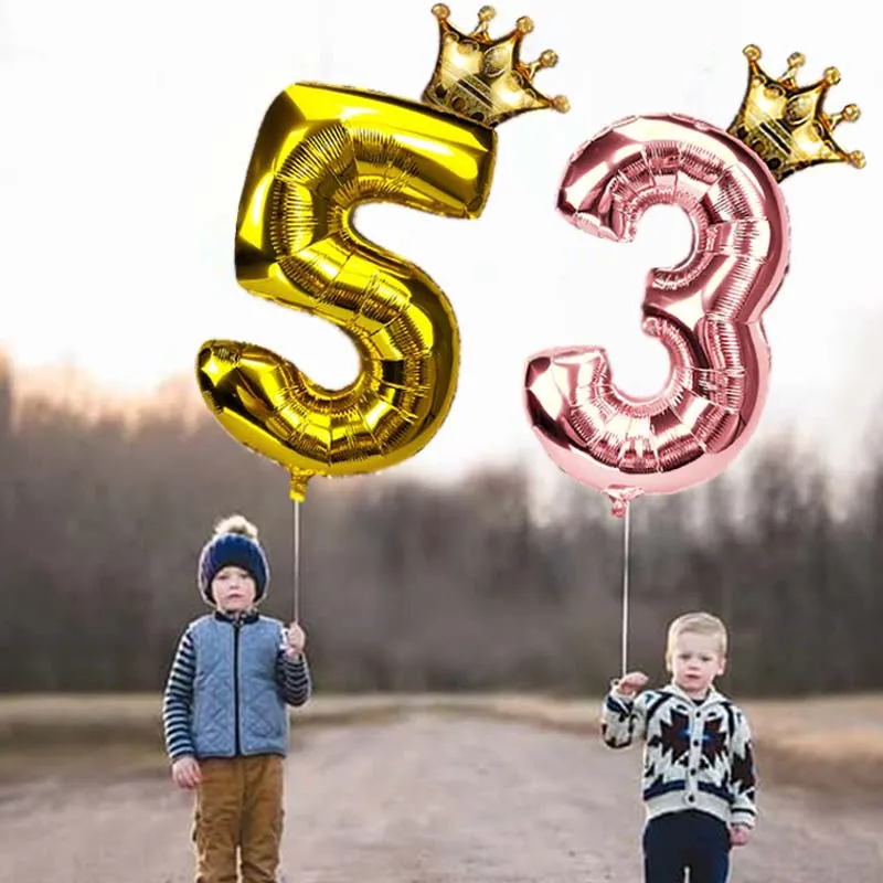 

Ballons Number Foil Balloons Digit air Ballon Kids Birthday Party wild one Decorations Inflatable Figure 30 And Crown Decoration