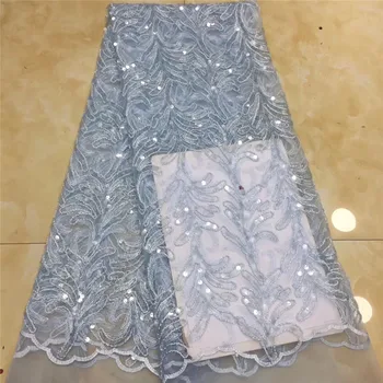 

New Design Nigerian Lace Fabric blue African Lace Fabrics High Quality tulle net French Net sequins Lace Fabric For Wedding E