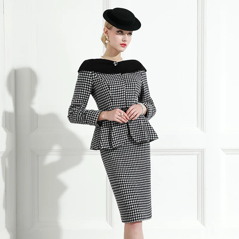 

Hepburn Style Celebrity Double-Sided Wool Tweed Fashion Professional Suit Skirt Women's Winter Temperament Two-Piece Set