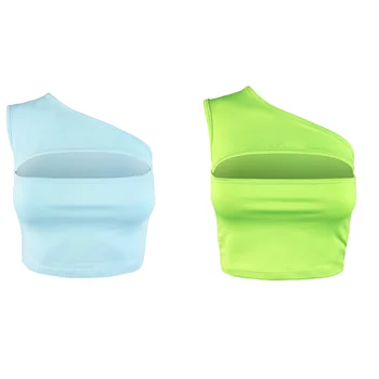 

Surge Women Crop Top Show Some Boobs Neon + Show Some Boobs Baby Blue Neon Green Blue One Shoulder Sleeveless blouse