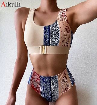 

Women Swimsuits Vintage Print High Waist Bikini Set 2020 New Summer Swimming Suit For Female Swimwear Beach Bikinis Bathing suit