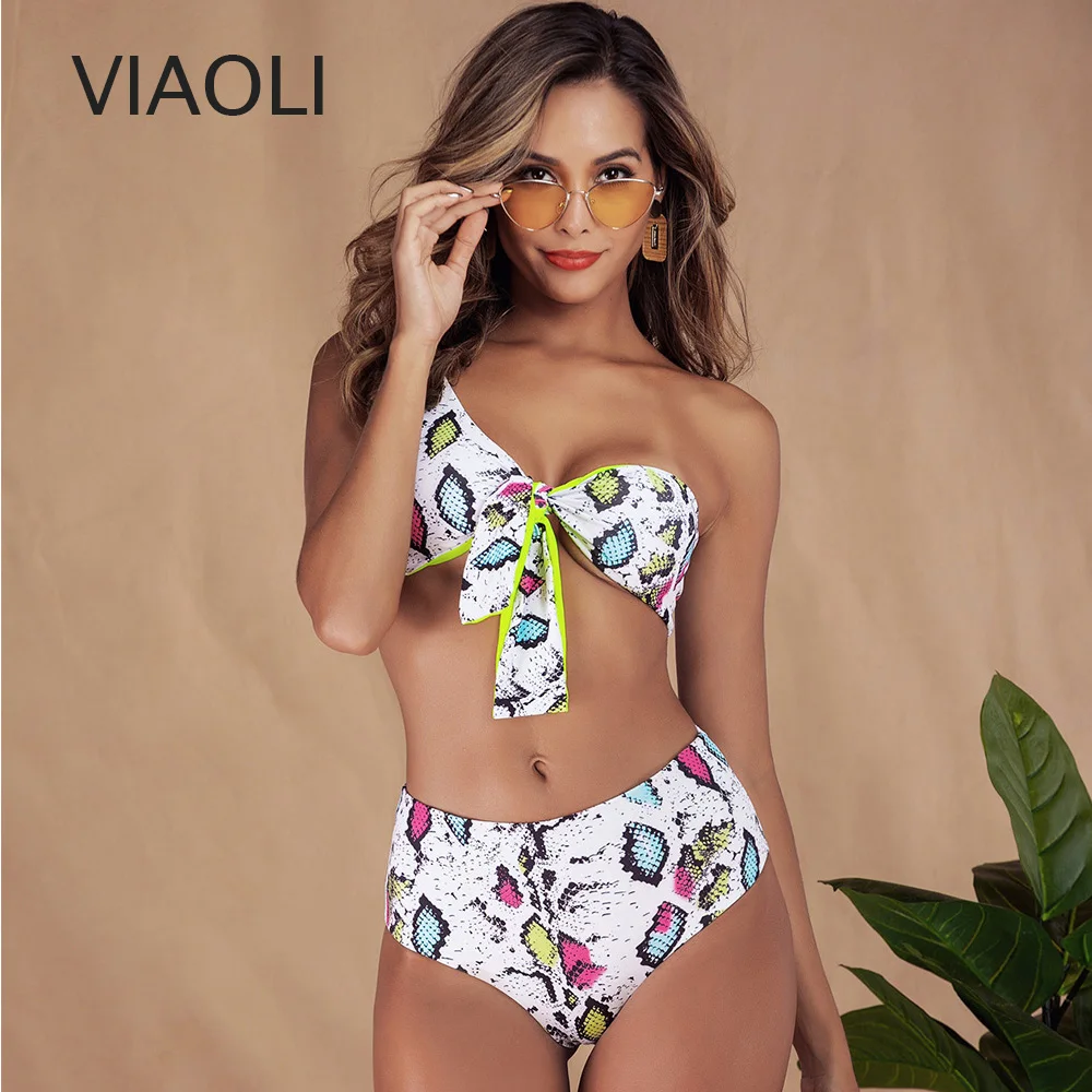 

Sexy Women Push-up Padded Bra Tankini Halter Bikini Set One Shoulder Knot Swimsuit Two Pieces Bathing Suit Swimwear Beachwear