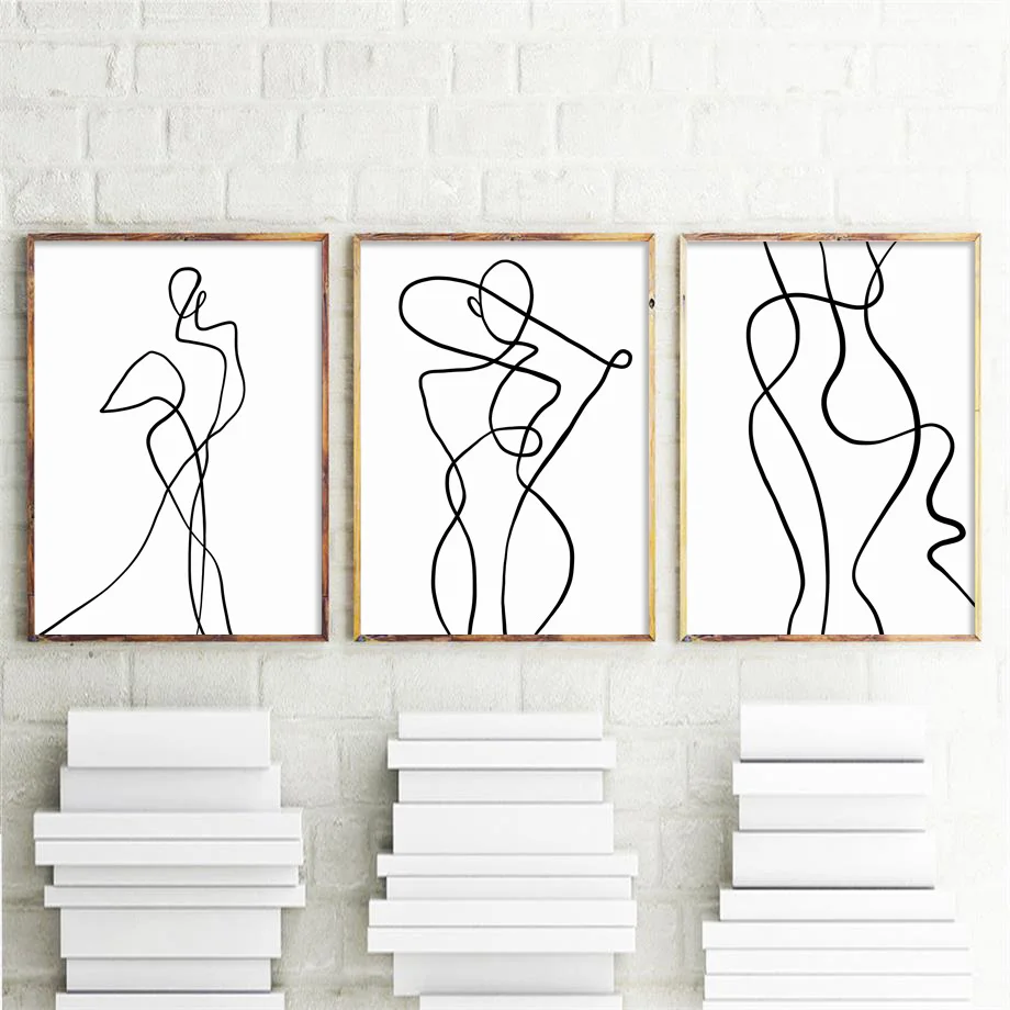 Абстрактная линия боди-арт модная сексуальная женская настенная живопись на холсте скандинавские плакаты и принты настенные картины для декора гостиной