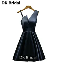 Большие размеры черные платья для выпускного вечера Асимметричные атласные трапециевидные платья с v-образным вырезом Vestido Graduacion Corto Mujer мини-платья на выпускной вечер