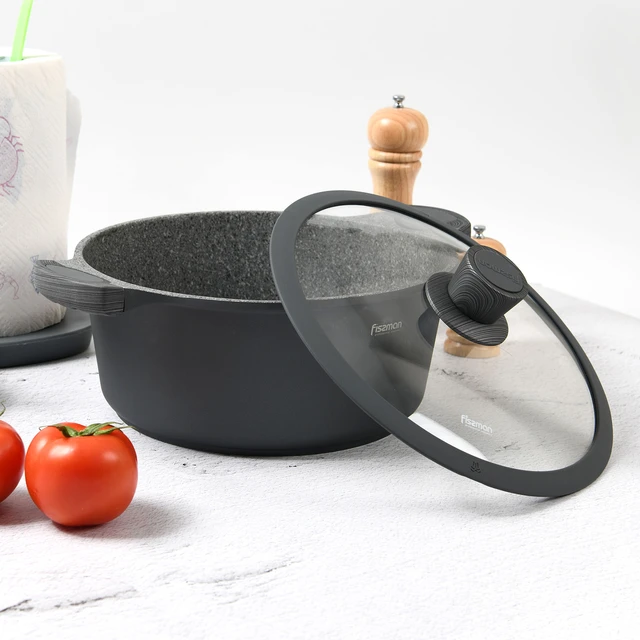 FISSMAN – Casserole avec couvercle, série Greblon C3 granit, revêtement  antiadhésif Durable en Aluminium, cuisinière à Induction, marmite -  AliExpress