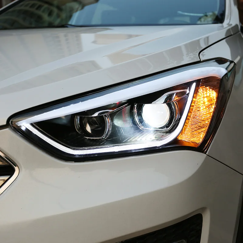 Головной светильник s для автомобиля hyundai IX45 2013- Santa fe DRL Дневной ходовой светильник светодиодный Биксеноновая лампа противотуманный светильник s тюнинговый аксессуар - Цвет: A