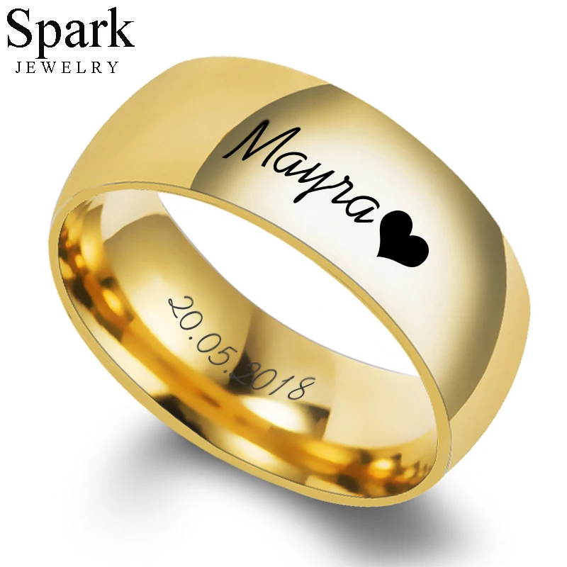 

Spark Titanium Steel Personalized Engrave Lovers Couple Rings for Men Women 8mm Steel Gold Color Customized Wedding Ring Jewelry