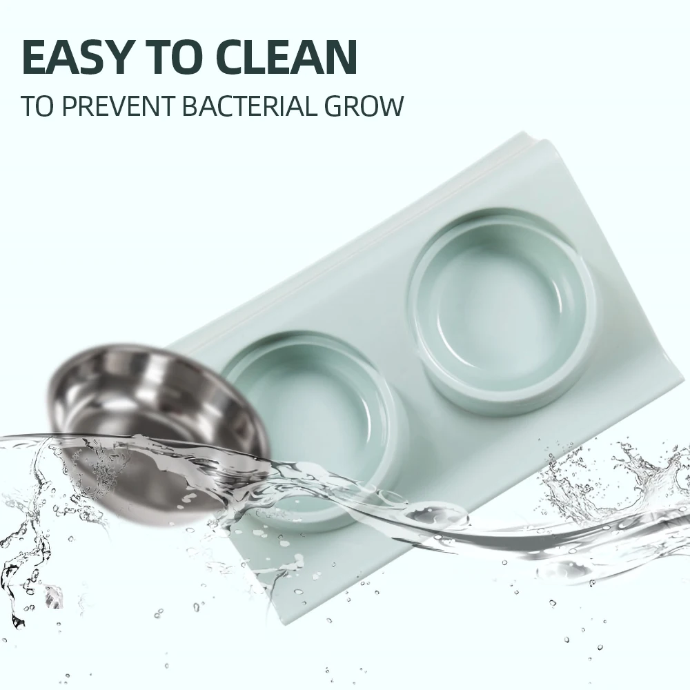 Pets Supplies Feeding Dishes Stainless Steel Double Pet Feeding and Drinking Bowls Combination Food Water Feeder for Dog Cats