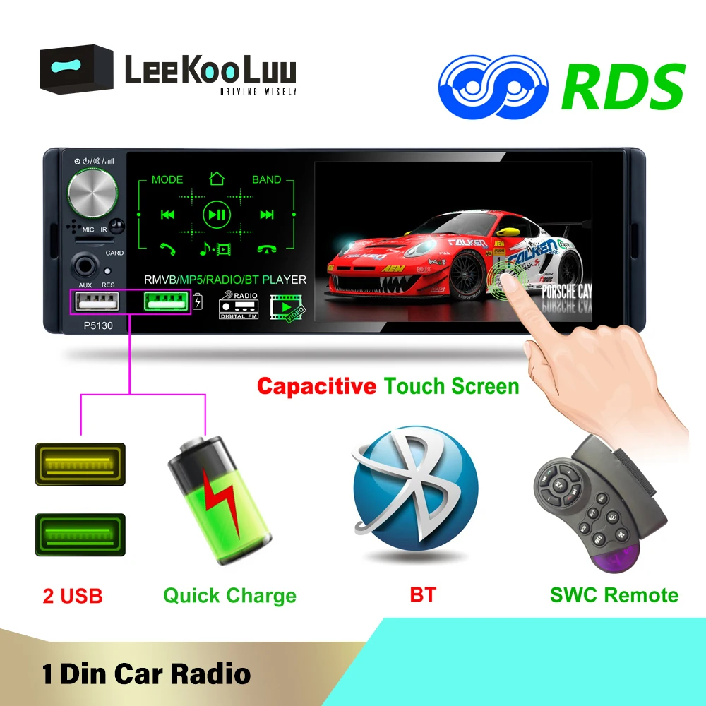 LeeKooLuu 4.1" Touch Screen Car Radio 1 Din Autoradio Stereo Audio MP5 Video Player USB MP3 Bluetooth Car Multimedia Player