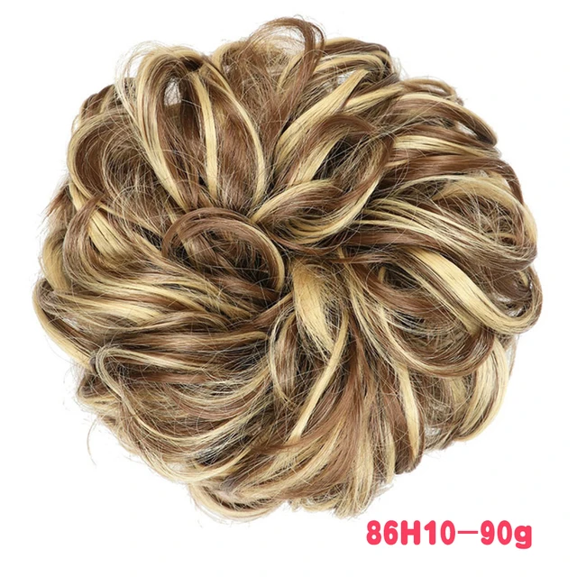 MERISIHAIR Synthetic Girls Curly Scrunchie Chignon With Rubber Band Brown Gray Hair Ring Wrap On Messy Bun Ponytails 90g-86h10