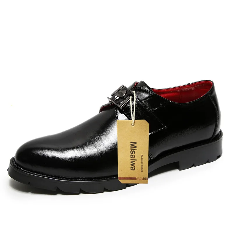 Misalwa/черные туфли в британском стиле в ретро-стиле с острым носком; мужские кожаные модельные туфли ручной работы без застежки; новые модные туфли-Дерби на резиновой подошве