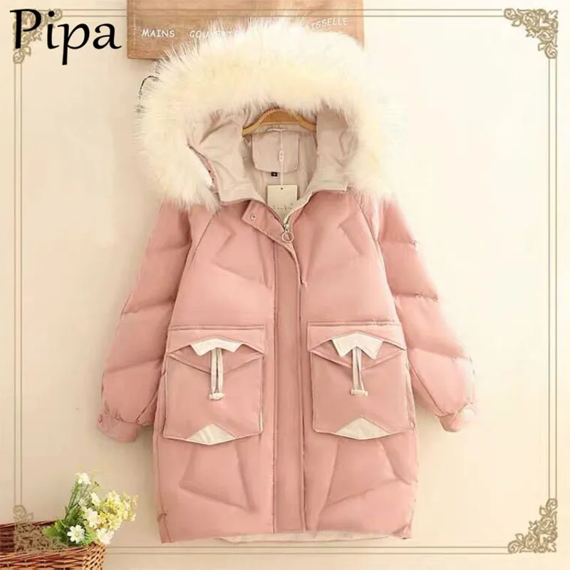 

sweet solid autumn winter down jacket women stand collar warm thick drawstring slim long sleeve chic coat parka female