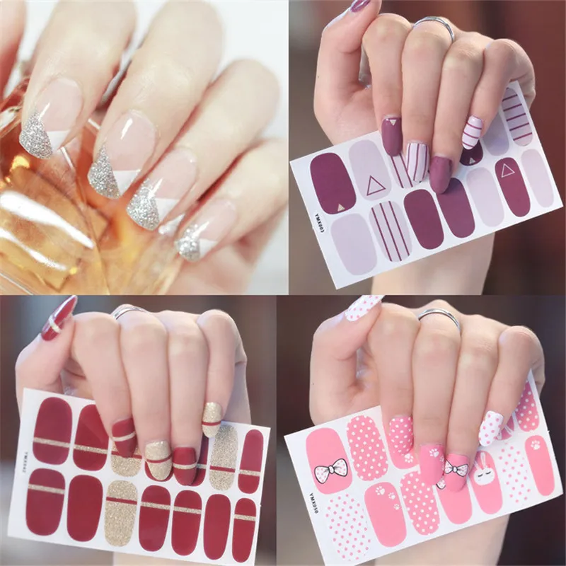 

1 Sheet 14Tips Nail Wraps Glitter Gradient Color Adhesive Nail Art Sticker Waterproof Nail Vinyls Decal Nail Sticker Decorations