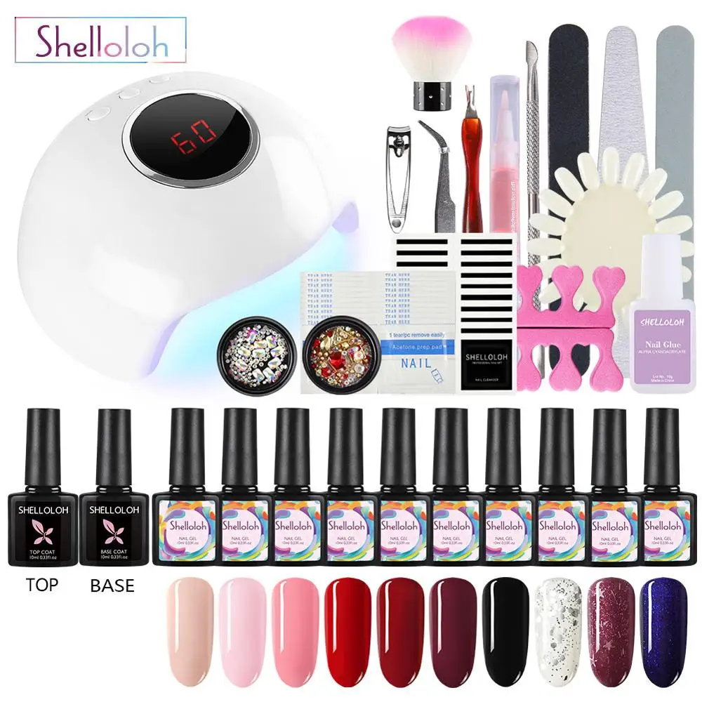 10pc gel full set Набор для ногтей УФ-светодиодный светильник для маникюра Набор гель-лаков для ногтей Набор для замачивания гель-лака для дизайна ногтей набор для сушки станков - Цвет: 10pc gel full set