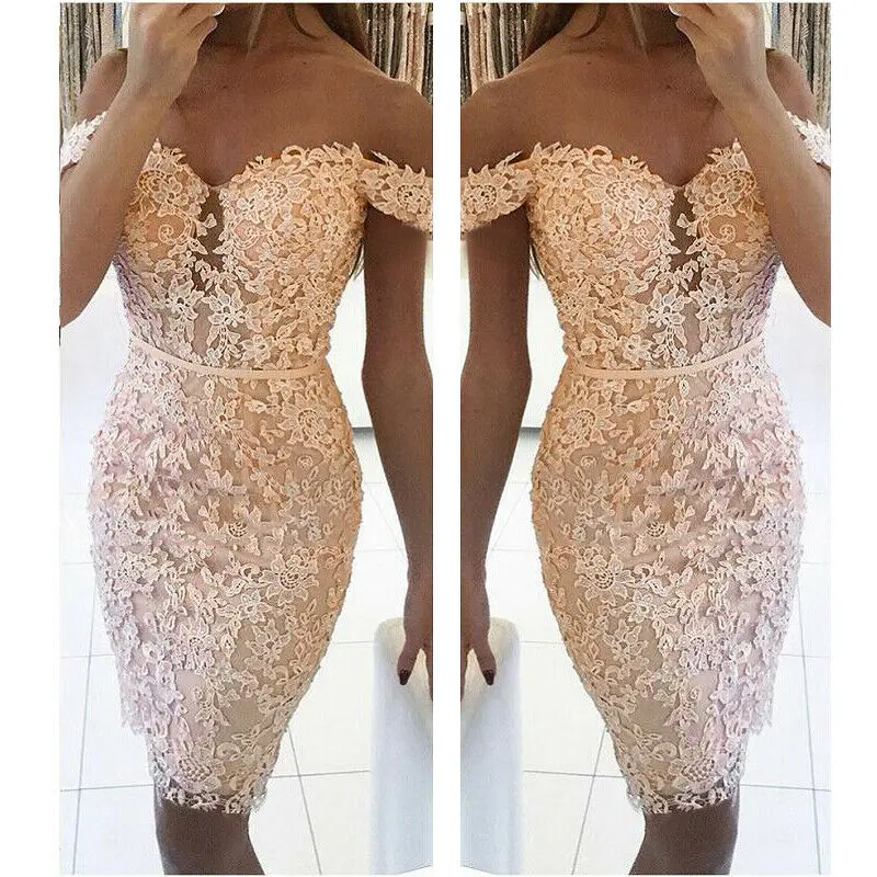 

Sexy Women's Lace Sequin Bodycon Dress Sexy Ladies Short Sleeve Off Shoulder Dresses Party Short Sundress Vestido De Mujer