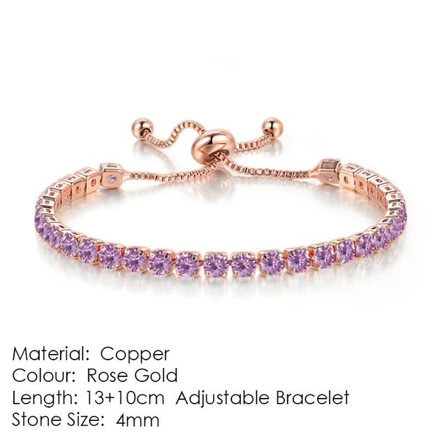 Luxury Adjustable Tennis Bracelets For Women Christmas Gift Rainbow Zircon Rose Gold Color Chain Jewelry Korean H056