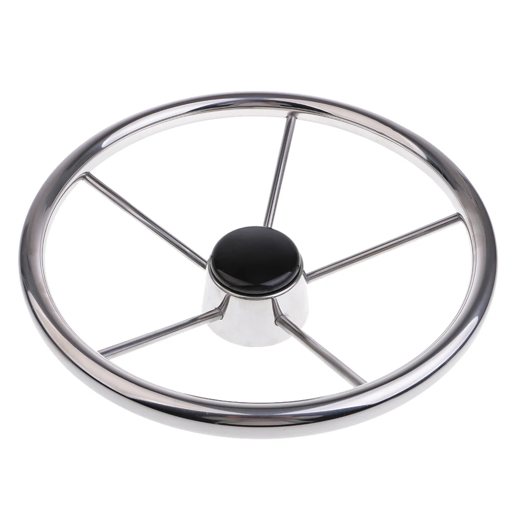 Heavy Duty 34.5cm Stainless Steel 5 Spokes 3/4'' Marine Boat Steering Wheel for Boats