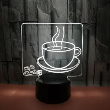 

3D Coffee Cup Night Light 7 Color Change LED Table Desk Lamp Acrylic Flat ABS Base USB Charger cafe Decoration